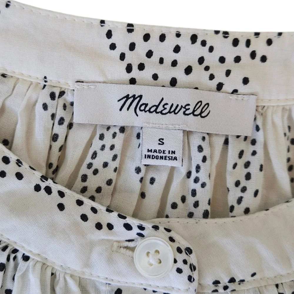Madewell Women's White Dotted Diamond Puff Sleeve Button Front Top Small